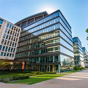 image of a large glass office complex
